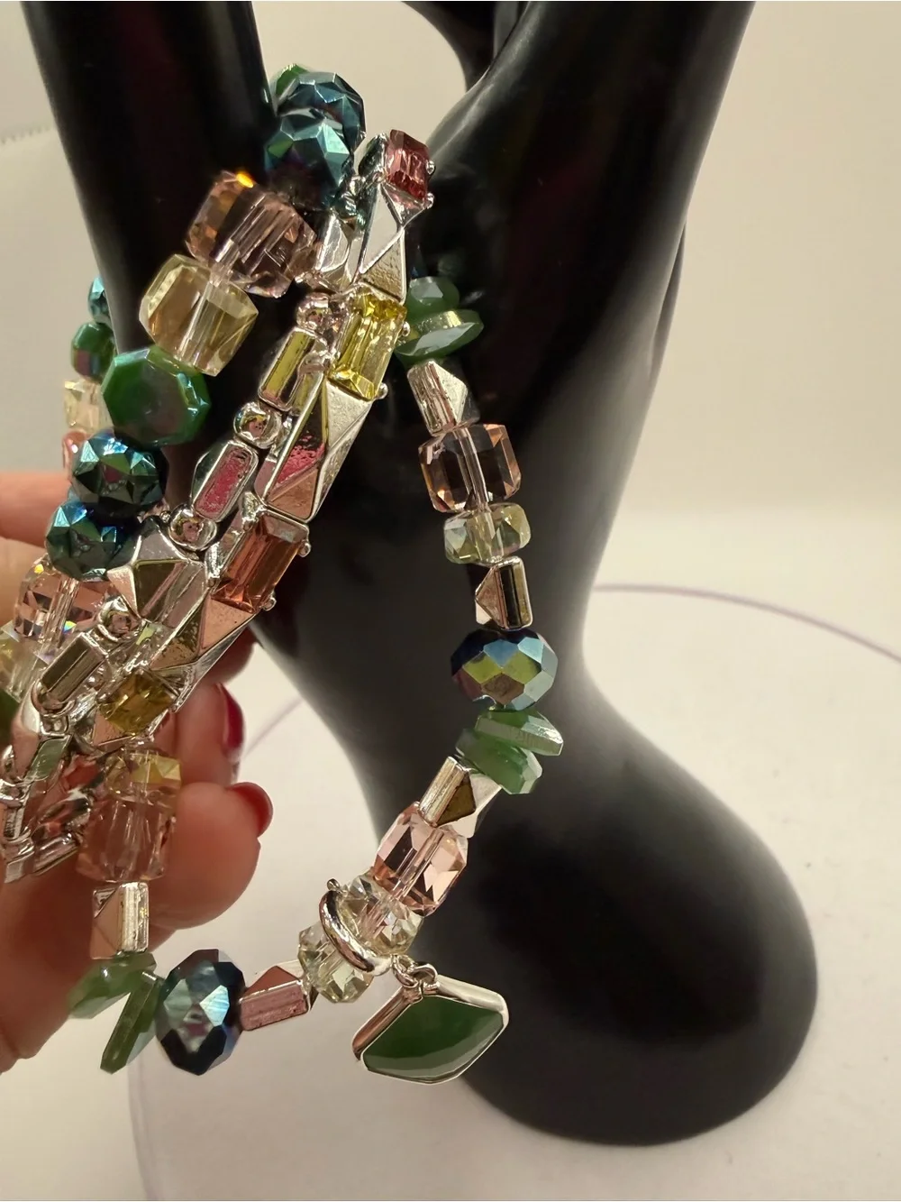 Bomb Pqrty Crystal Beaded Multi-Strand Bracelet - Green & Pink